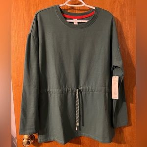 Nanette Lepore Play Sweatshirt Green Drawstring Comfy Oversized Relaxed Med